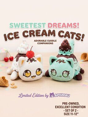 Aphmau MeeMeows 11" Large Ice Cream Plush Set | Sundae & Mint Chocolate Chip